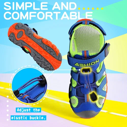 Miniatura 5 de Littleplum Sandalias para niños con puntera cerrada, sandalias deportivas para niños pequeños, zapatos de verano para niños grandes, caminar