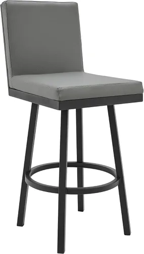 Miniatura 8 de Armen Living Taburete giratorio moderno de metal y piel sintética gris Gem