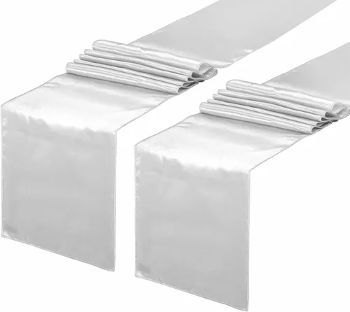 Miniatura 13 de Paquete de 5 caminos de mesa de satén azul bebé de 12 x 108 pulgadas de largo, satén brillante y sedoso para decoración de fiesta de cumpleaños