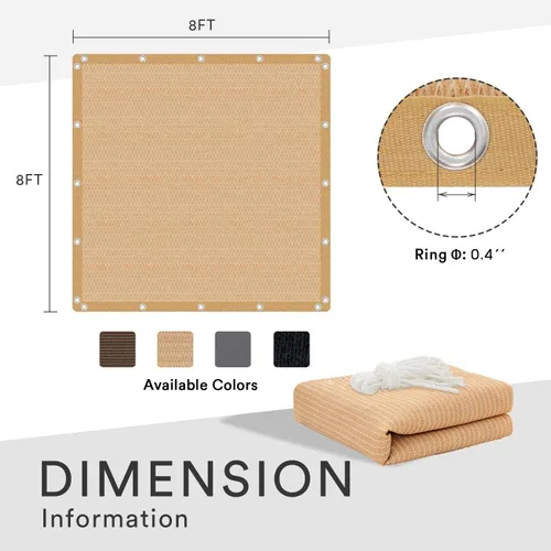 Miniatura 6 de VICLLAX Tela de sombra 90% con ojales reforzados, tela de protección solar para exteriores, patio, jardín, pérgola, toldo de 8 x 8 pies, trigo