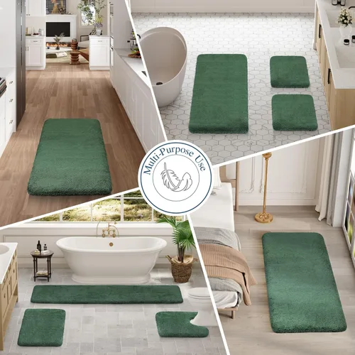 Miniatura 8 de Walensee - Alfombra de baño antideslizante, 16 x 24 pulgadas, verde cazador, absorbente de agua, de microfibra suave, peluda, lavable a máquina