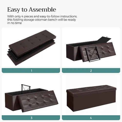 Miniatura 9 de SONGMICS Colección MAZIE - Banco otomano de almacenamiento de 43 pulgadas con tapa abatible, baúl de almacenamiento con soporte de marco de hierro