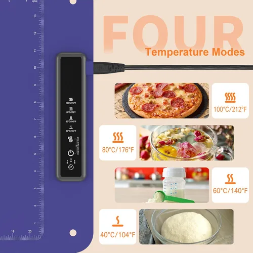 Miniatura 4 de Tapete de calentamiento para alimentos, bandeja eléctrica caliente, calentador de alimentos de superficie completa, 4 niveles de temperatura