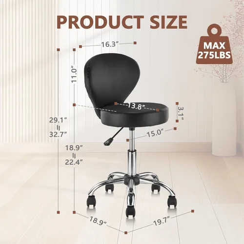 Miniatura 3 de KLASIKA Silla giratoria de cuero con soporte para la espalda, asiento hidráulico ajustable, altura de 22 pulgadas, para oficina, masaje, facial