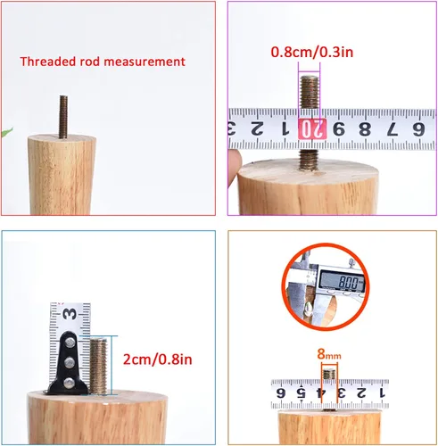 Miniatura 6 de M8 - Patas oblicuas de madera maciza para muebles, patas de mesa, patas de soporte para sofá, 3.1-27.6 in, para mueble de TV, escritorio, mesa