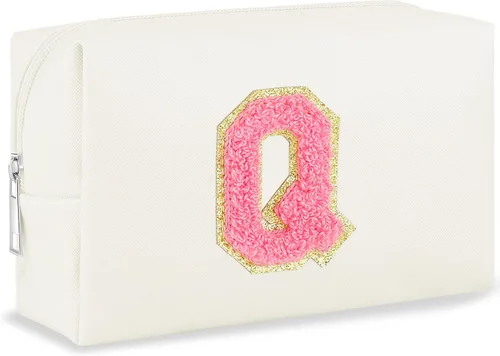 Miniatura 90 de URSKYTOUS Regalos para niñas, bolsa de maquillaje con inicial, bolsa de cosméticos personalizada con cremallera, bonita bolsa de aseo de viaje, Azul