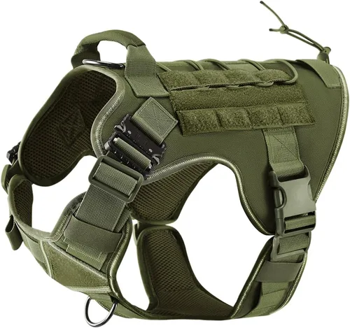 Arnés táctico para perro, 2 hebillas de metal, arnés reflectante militar para perro con soporte oculto para Airtag y asa, chaleco ajustable para