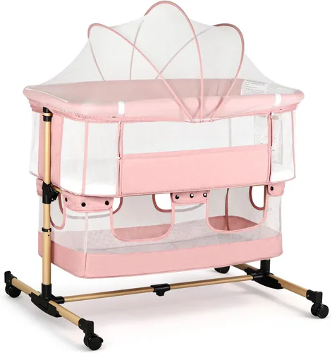 Miniatura 9 de Moisés para bebé, sleeper de cabecera 3 en 1 con colchón y laterales de malla, mosquitera, cesta de almacenamiento, con función de balanceo, 5