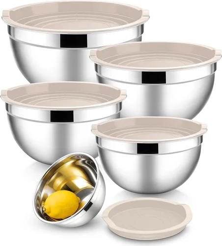 Miniatura 8 de E-far Tazones para mezclar con tapas, juego de 6 piezas de tazones para ensalada de acero inoxidable, tazones de metal anidables para hornear, Azul