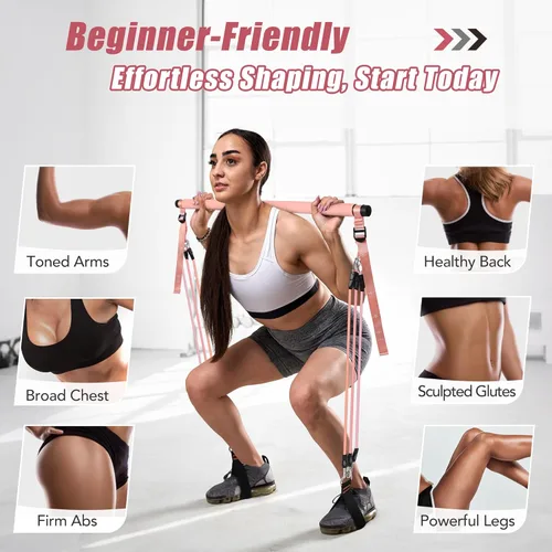 Miniatura 4 de Upgraded Pilates Bar Kit with Resistance Bands Natural Latex for Women & Men, Heavy-Duty Stainless Steel Multifunctional Yoga Pilates Stick for Home
