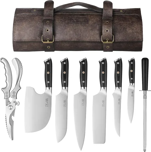 Juego de cuchillos de chef, cuchillo de deshuesado y carnado, cuchillo de carnicero, cuchillo Nakiri de acero de alto carbono de Japón, juego de