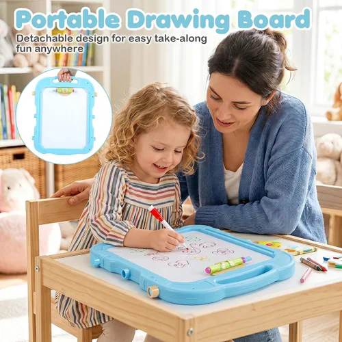 Miniatura 6 de Costzon 4-in-1 Height Adjustable Art Easel for Kids Magnetic Chalkboard & Whiteboard w/ Storage Tray and Detachable Design, No-Tool Assembly, Gift
