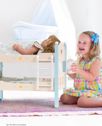 Miniatura 7 de ROBUD Cuna para Muñeca Bebé, Camas de Madera para Muñecas de 20 Pulgadas, Literas Azules para Muñeca Bebé con Tul, Cama para Muñeca American Girl