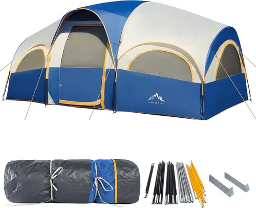 Miniatura 8 de GoHimal 8 Person Tent for Camping, Waterproof Windproof Family Tent with Rainfly, Divided Curtain Design for Privacy Space, Portable with Carry Bag