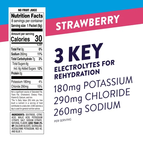 Miniatura 2 de Pedialyte Paquetes de polvo de electrolitos de hidratación rápida, fresa, bebida de hidratación, 24 paquetes de polvo de una sola porción