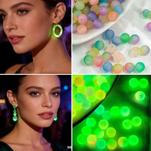 Miniatura 4 de 1560 cuentas de 0.236 pulgadas que brillan en la oscuridad para pulseras, 24 cuentas de vidrio que brillan en la oscuridad para hacer joyas, cuentas