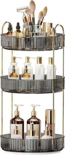 Miniatura 17 de Organizador de maquillaje giratorio de 360°, almacenamiento de maquillaje de gran capacidad, organizador de perfumes de 3 niveles, organizador