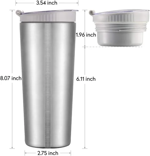 Miniatura 4 de Vaso de aperitivos con tapa y pajita, taza de café de viaje 2 en 1 aislada de acero inoxidable, botella de agua con taza de aperitivo
