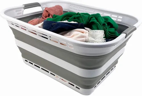 Miniatura 5 de SAMMART Cesta plegable de plástico para la ropa sucia de 42L (11 galones), contenedor de almacenamiento plegable y organizador, tina de lavado