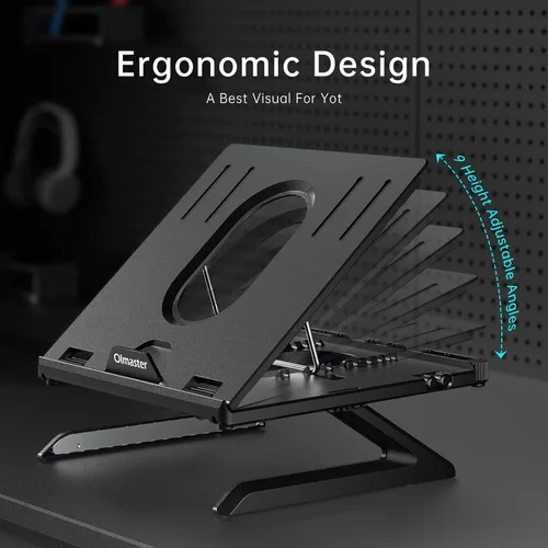 Miniatura 2 de OImaster Soporte ergonómico ajustable y plegable para computadora portátil con ventilación térmica, soporte elevador para laptop compatible