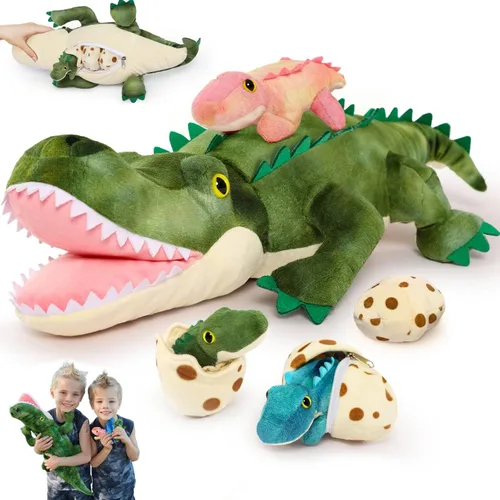 Miniatura 15 de MorisMos - Animales de peluche de lagarto, mamá camaleón gigante de 27 pulgadas con 4 lagartos bebés, juguetes para niños y niñas, mamá iguana