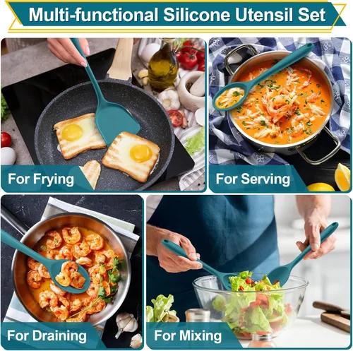 Miniatura 5 de P&P CHEF Juego de utensilios de cocina, 4 piezas de utensilios de cocina de silicona antiadherentes, espátula sólida ranurada resistente al calor
