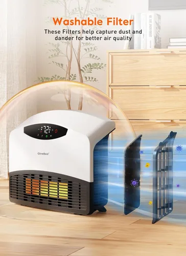 Miniatura 5 de GiveBest Calentador de pared eléctrico, calentador de pared inteligente de 1500 W para baño, calentadores de pared con termostato, control remoto