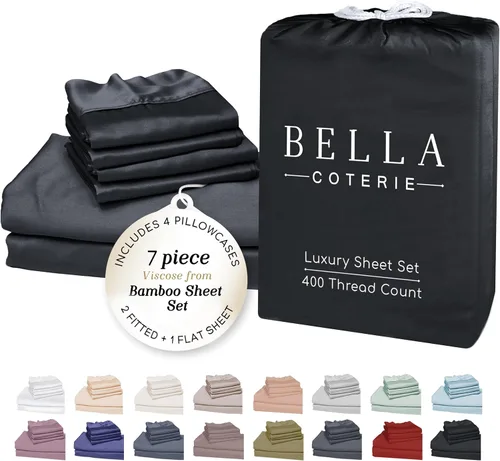 Miniatura 90 de Bella Coterie - Juego de sábanas de lujo de viscosa de bambú para cama tamaño split king 2 sábanas ajustadas para camas Sleep Number y camas 06