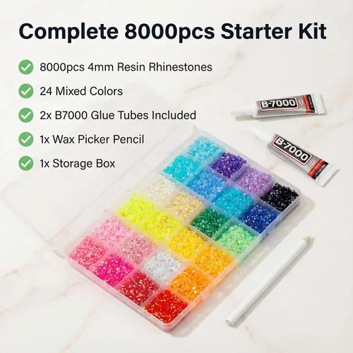 Miniatura 2 de Juego de 8000 diamantes de imitación de resina con parte trasera plana Jelly AB de 0.157 pulgadas y 24 colores para deslumbrar, no plateados