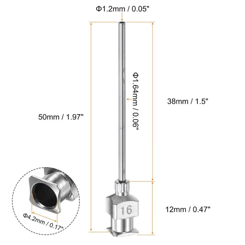 Miniatura 2 de HARFINGTON 10 agujas dispensadoras de acero inoxidable calibre 16, 1 1/2 pulgadas, tubo de aguja de pegamento de metal, puntas romas, Luer Lock