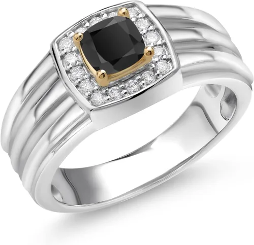 Gem Stone King Anillo de piedra preciosa de 0.197 in para hombre con piedra natal y diamantes cultivados en laboratorio para hombre, juego en plata
