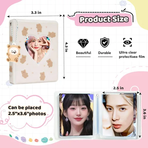 Miniatura 5 de Carpeta para tarjetas fotográficas Kpop de 3 pulgadas, bonito álbum de fotos, portátil, álbum de tarjetas de fotos Kpop con bonito colgante