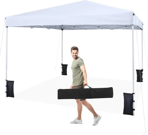 Miniatura 13 de Tangkula Toldo desplegable de 10 x 10 pies, tienda de campaña para exteriores UPF50+ con 4 bolsas de arena, 8 estacas, 4 cuerdas de viento, marco