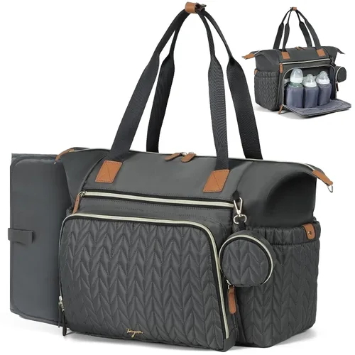 Miniatura 8 de Bolsa de pañales, bolsa grande para pañales para bebé, impermeable, bolsa de hospital para parto con funda para chupete, cambiador, correa