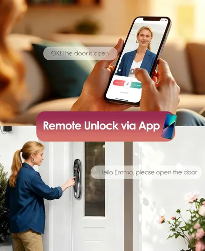 Miniatura 4 de Cerradura inteligente de reconocimiento facial 3D con cámara y manija, timbre de video, entrada sin llave 7 en 1, impermeable IP67, pantalla HD