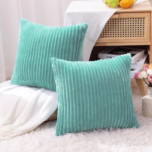 Miniatura 6 de Simmore Juego de 2 fundas de almohada decorativas de 16 x 16 pulgadas, fundas de almohada de franela de felpa suave de doble cara para sofá sala