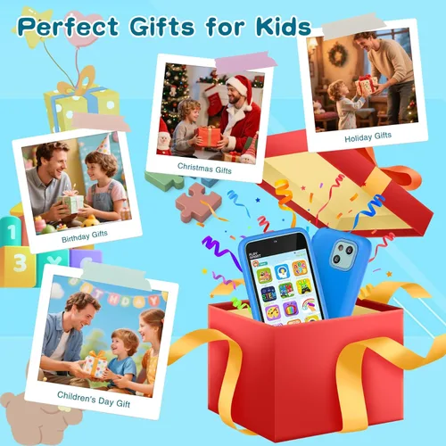 Miniatura 7 de Teléfonos de juguete PAMOX para niños con cámara dual, teléfonos de juguetes educativos, regalos para niños de 3 a 12 años con más de 200