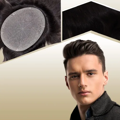 Tupé de cabello humano europeo para hombres, suave, completo, sistema de reemplazo de cabello de encaje suizo, 10 x 8 pulgadas, lacio, color negro