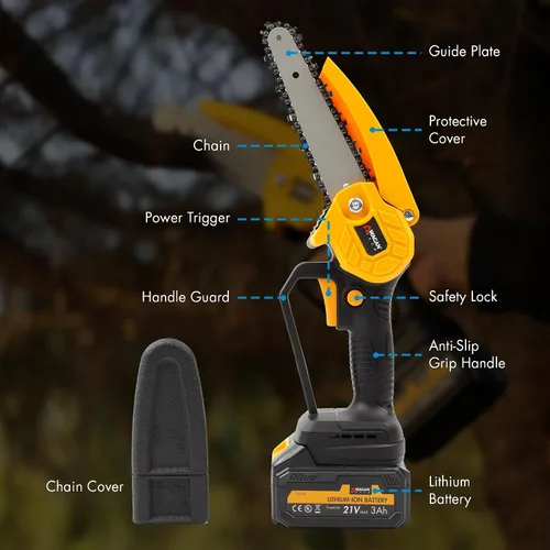 Miniatura 4 de Wagan EL7007 OneVolt - Motosierra inalámbrica de 6 pulgadas, mini motosierra con batería recargable de 3.0 Ah con certificación UL, sierra de mano