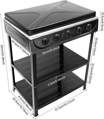 Miniatura 4 de Estufa de gas natural para encimera con 5 quemadores, cocina portátil de gas propano/gas natural con control independiente, cocina de encimera
