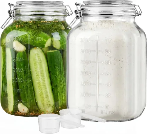 Vtopmart Paquete de 2 tarros de almacenamiento de vidrio de 1.1 galones con tapas de abrazadera herméticas, recipientes cuadrados de 140 onzas con