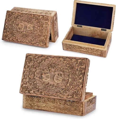 Miniatura 8 de Ajuny Cajas de Joyería de Madera Cajas Decorativas Antiguas con Tallado del Árbol de la Vida para Decoración de Mesa de Centro Regalo de Cumpleaños