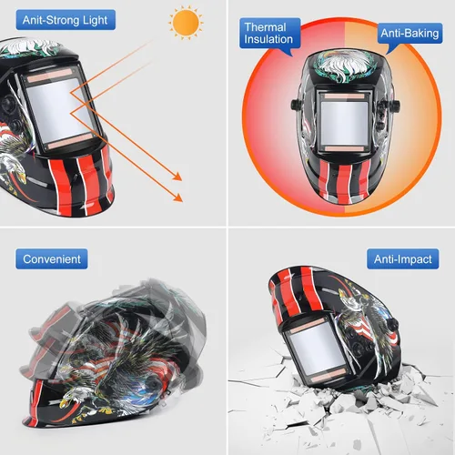 Miniatura 6 de Casco de soldadura con capucha de oscurecimiento automático, color verdadero, 3.94 x 3.66 pulgadas, visión grande, alimentado por energía solar, Rojo
