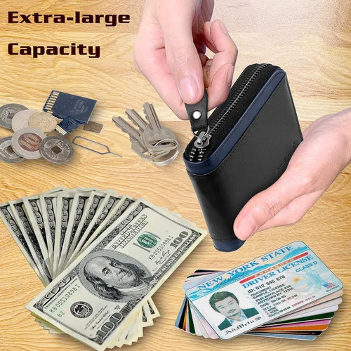 Miniatura 21 de Admetus Billeteras con bloqueo RFID para hombre, billetera de cuero con cremallera para hombres con tarjetero RFID plegable