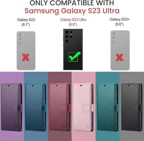 Miniatura 2 de FLIPALM Funda tipo cartera para Samsung Galaxy S23 Ultra, con bloqueo RFID, soporte para tarjetas de crédito, de piel sintética, con función atril