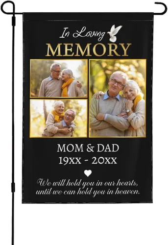 Miniatura 20 de Bandera de memoria personalizada con nombre de foto, fecha, letrero funerario personalizado, bandera conmemorativa personalizable para jardín, Cielo