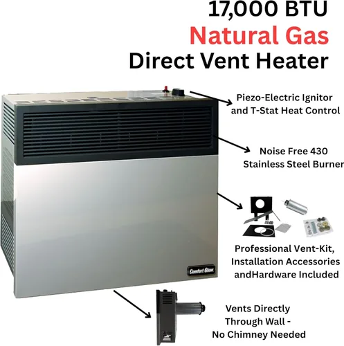 Miniatura 6 de Comfort Glow Calentador de pared de gas natural de ventilación directa de 17,000 BTU, gris, grande