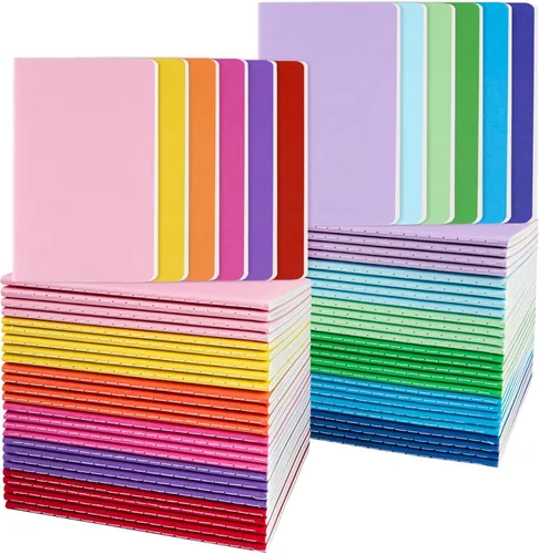 Oucaru 64 mini cuadernos a granel, 3.5 x 5.5 pulgadas, 12 colores arcoíris, juego de 60 páginas de papel rayado de bolsillo pequeño, mini cuaderno