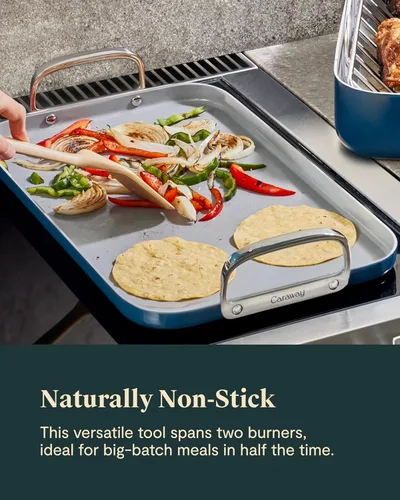 Miniatura 5 de Caraway Plancha de doble quemador, sartén de 19 x 12 pulgadas, revestimiento de cerámica antiadherente, no tóxico, sin PTFE ni PFOA, apto para horno