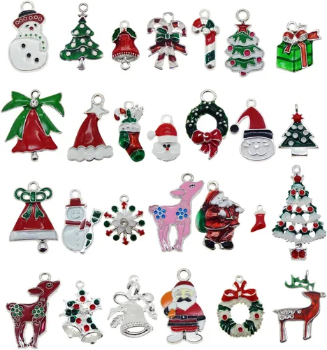 JJG Race - 30 piezas de esmalte surtido de árbol de Navidad, Papá Noel, reno, delicado, colgante, regalos de Navidad, dijes para aretes, fabricación